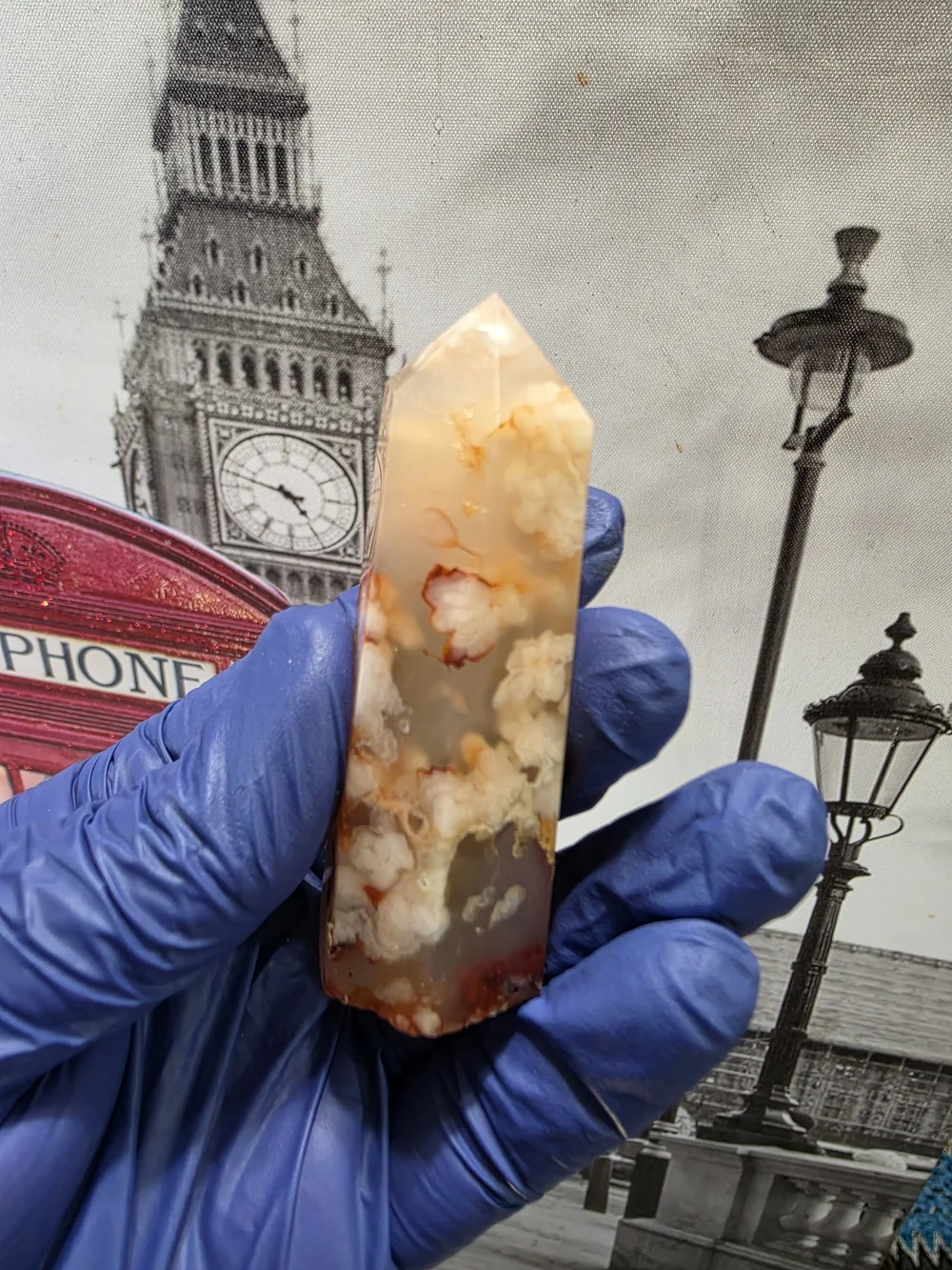 Flower Agate Point - Flowery Cream & Orange Polished Tower